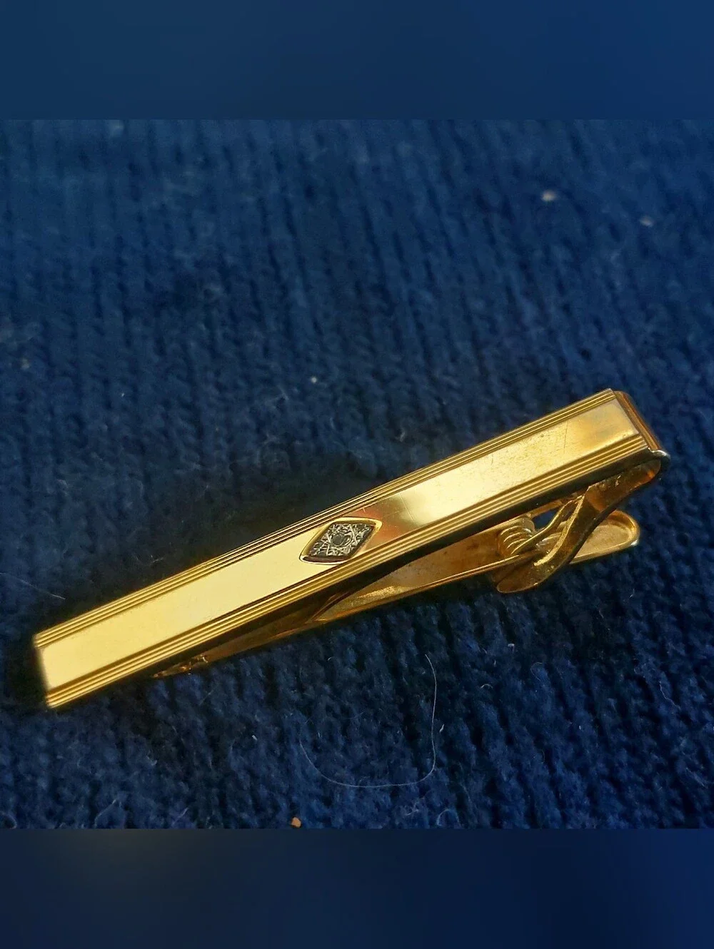 VTG Gemstone Tie Clip Lot of 3 - Art Deco Red Stone, Green Cabachon, Rhinestone